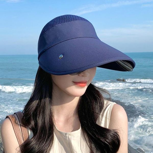 Bérets chapeau de soleil large bord vide haut pêche avec des lunettes respirant maille réglable attache bande été couleur unie voyage