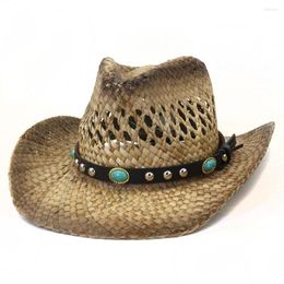 Berets Sun Hats For Women Heren Western Cowboy Hat Unisex Protection Straw Hand Made Curling Brim Panama Beach Caps