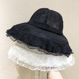 Beretten Zonnebranden Flower Embroidery Lace Invouwbare zon Hoed Vrouwen Emmer Outdoor Summer Beachontwerper Bonnets Gorras Para Mujer