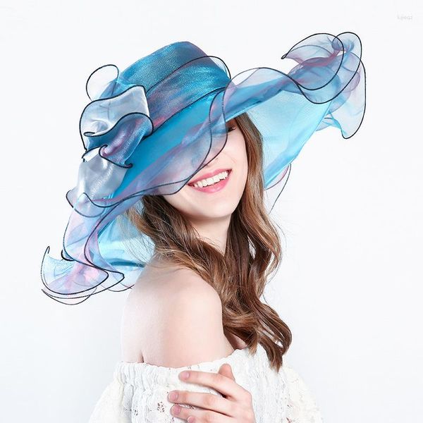 Bérets Parasol Chapeau Femme Été Anti-ultraviolet Fedoras Cap Européen Américain Bowknot Filet Chapeaux Soleil Protection Plage Caps H6512