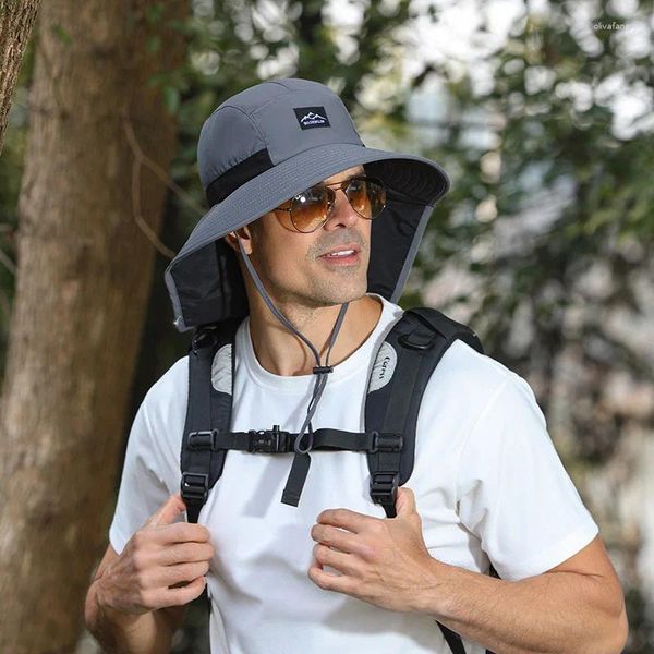 Boinas Sombrero de sombrilla Primavera y verano Transpirable Pescador Protector de cuello Pesca Camping Sol al aire libre Secado rápido