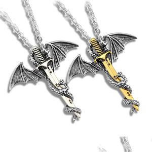 Bérets Super Personnalité Cool En Acier Inoxydable Pendentif Collier Lumineux Ptérosaure Épée Bijoux Hommes Punk Collierbérets Bere Dhgarden Dh5Io