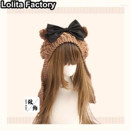 Boinas Dulce y lindo sombrero japonés Lana Tejer Orejas cálidas Nudo Spice Girl Harajuku Lolita Subcultura Otoño Invierno Mujer