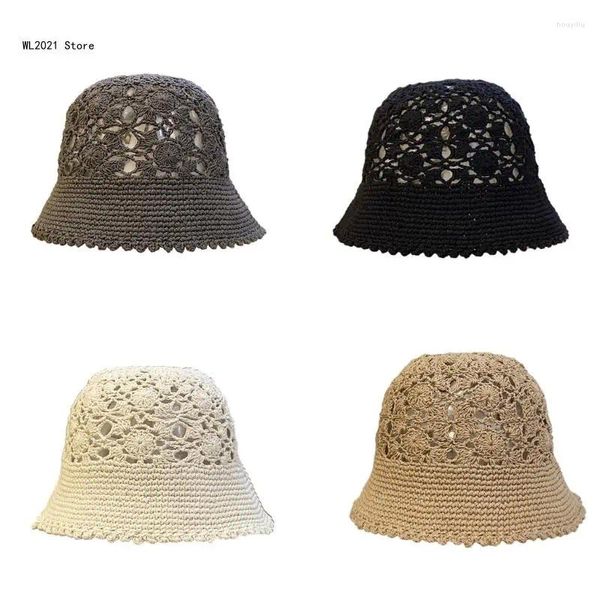 Bérets Sweet Girls Crochet Bucket Hat Dames Hollow Out Design Fisherman femme adolescents décontractés d'été