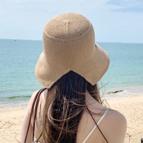 Bérets Sweet Strap Bucket Cape Fashion Summer Casual Foldable Suncreen Hat Breatchable Back Beach Femmes