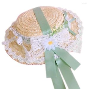 Bérets thé fête chapeau de soleil dentelle fleur chapeaux de paille décoratifs petit accessoire de Costume pour adultes enfants femmes filles 57BD