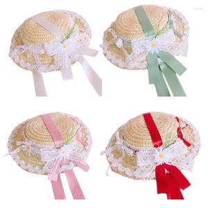 Bérets Tea Party Sun Hat Lace Flower Paille Chapeaux Accessoire pour enfants adultes Femmes Girls Dropship