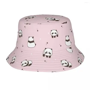 Berets Teen Bucket Hat rose rose mignon dessin animé Panda Travel Headwear Lightweight Outdoor Fishoor Belding Animal Boonie Drop