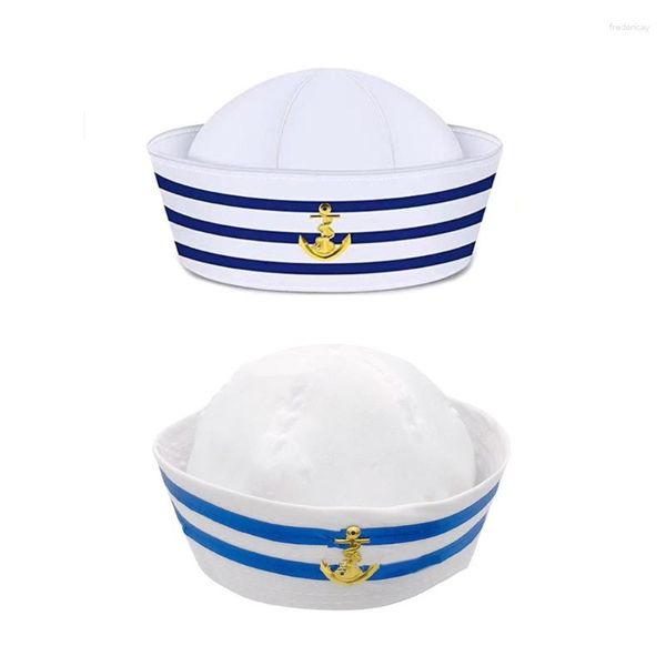 Bérets adolescents chapeau de marin adulte avec WhiteBlue Stripe Captain Navy Style Halloween Cosplay Broderie Anchors