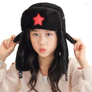 Berets The Red Star Badge Outdoor Cold Dikke plus fluwelen kinderen Winter fietsen Warm oorbescherming Katoenhoed Ski Rusland