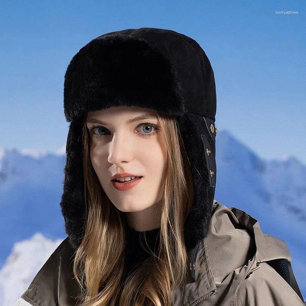 Bérets thermique fausse fourrure chapeaux d'hiver pour femmes hommes épais chaud bombardier chapeau coupe-vent neige ski casquettes mâle en plein air en peluche Russie oreillette casquette