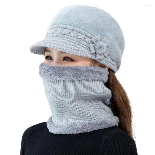 Boinas Bufanda térmica Conjunto de sombreros de invierno Tejer cuello Polaina Acogedora boina de felpa con forro polar Elegante tejido cálido para mujer