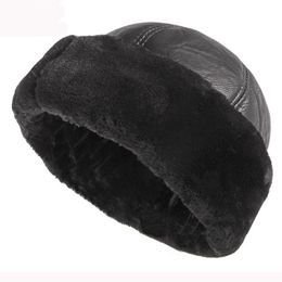 Bérets épais extérieur chaud hiver chapeau hommes noir fourrure cuir russe mâle coupe-vent neige Ski casquette polaire doublé 230214