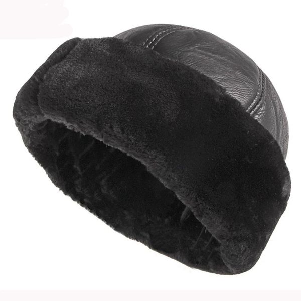 Boinas gruesas para exteriores, gorro de invierno cálido para hombres, piel negra, cuero, ruso, masculino, a prueba de viento, gorro de esquí para nieve, forro polar 230214