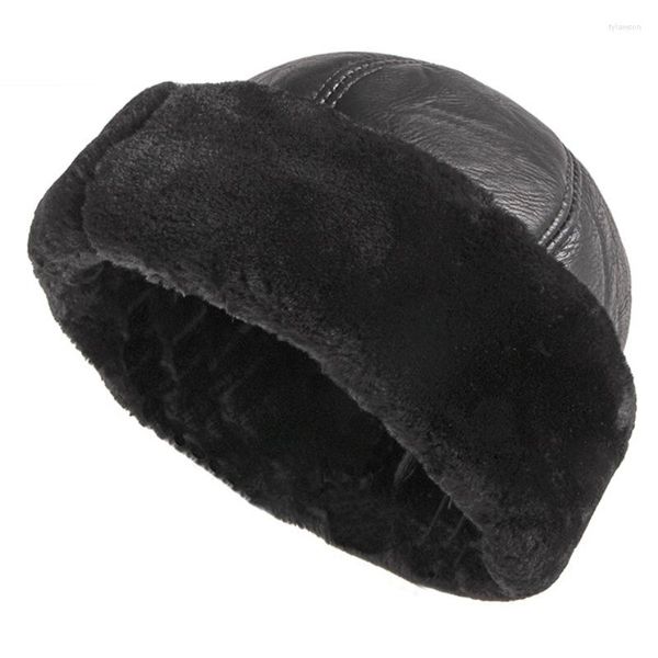 Bérets épais chaud hiver chapeau hommes noir fourrure cuir russe Bomber mâle coupe-vent neige Ski couvre-chef casquette polaire doublé papa