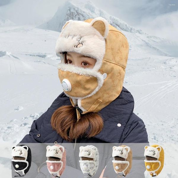 Bérets épais chaud femmes chapeau d'hiver dames oreillette trappeur neige casquette de ski femme masque Ushanka fourrure bombardier écharpe à capuche