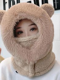 Bérets épaissi chapeau bavoir tout-en-un femme hiver cou protection conservation de la chaleur coupe-vent résistant au froid visage bouclier oreille