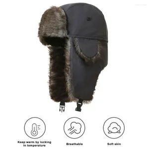 Bérets épaissi velours doublure chapeau hommes hiver Lei Feng avec fausse fourrure moelleuse oreillettes coupe-vent résistant au froid pour