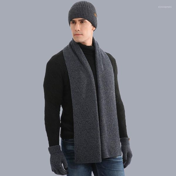 Bérets trois pièces de costume thermique unisexe pour l'automne et l'hiver acrylique couleur mélangée tricoté laine épaissie chapeau écharpe gantsBérets Elob22