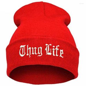 Boinas THUG LIFE Black Letter Beanie Unisex Moda Hip Hop Gorros para hombre Gorros de punto para mujeres Skullies Gorros Bonnets Hat