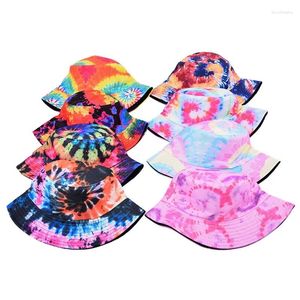 Baretten Tie Dye Dubbelzijdig Platte Top Opvouwbare Vissershoed Zonbescherming Zomervissen Dames Wastafelkap