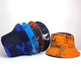 Boinas Tie-dye pintura patrón pescador sombrero mujer moda doble cara sombreros de cubo hombres hip-hop protector solar gorra de Panamá