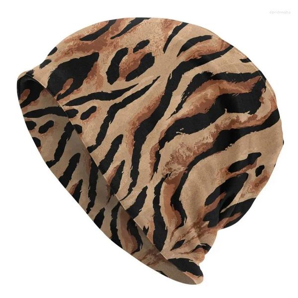 Bérets Tigre Léopard Peau Motif Unisexe Hiver Bonnet Homme Tricot Chapeaux Bonnet Bonnet En Plein Air Texture Animale Bonnets Casquettes Pour Hommes Femmes
