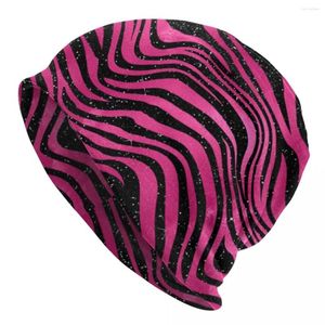 Bérets Tiger Print Bonnet Chapeaux Rose vif et rayures noires Chapeau tricoté Unisexe Mode Bonnet élastique Automne Casquettes de conception extérieure