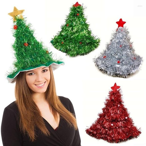 Bérets Tinsel Christmas Tree Hat On 1pc Bandeau Père Xmas Party Santa Costume Déguisement