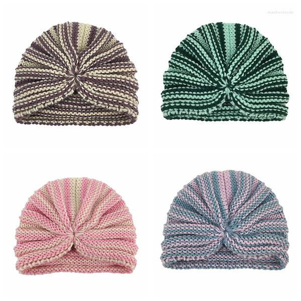 Bérets enfant en bas âge automne et hiver confortable chaud tricot chapeaux mode Crochet rayé infantile casquettes bébé chapeaux vêtements décoration