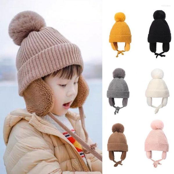 Bérets enfant en bas âge chapeau lavable couleur unie couverture d'oreille conception garder au chaud cachemire coupe-vent bébé fille hiver décoration pour voyage