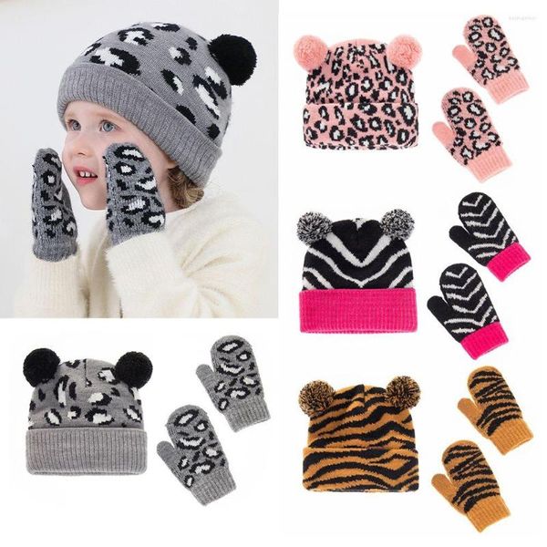 Boinas para niños pequeños, niñas y niños, lindos gorros con orejeras de invierno, gorro con pompón, manoplas, conjunto de guantes para bebés de 0 a 3 años