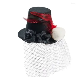 Bérets Top Hat Lady avec rose crâne de crâne de plumes de plumes porteur de tête costume costume de costume pour l'ère industrielle
