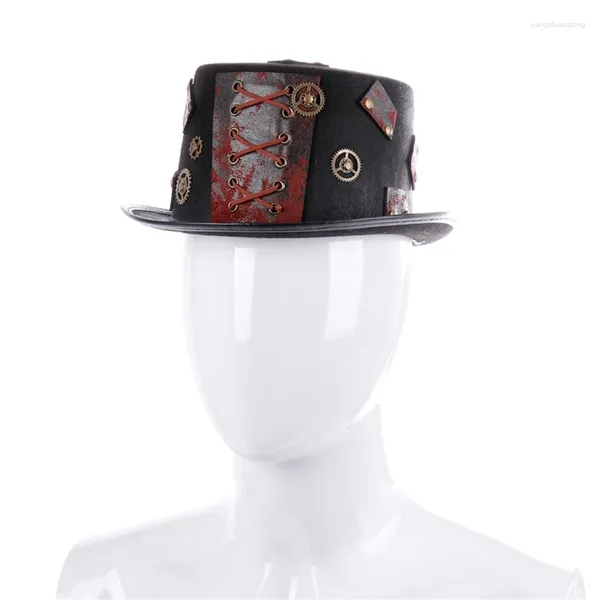 Boinas Top Hat Steampunk Gear Gótico Victoriano Halloween Mujeres Pequeño Ala Cabeza Fedora Mago Cap Actuaciones Escénicas