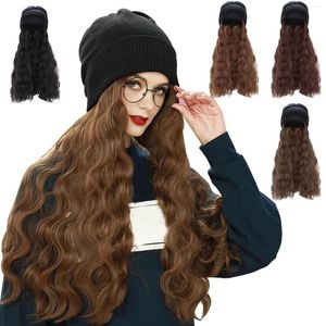 Bérets chapeau de trappeur pour hommes et femmes, perruque tricotée avec de longs ondulés bouclés, casquette chaude démontable pour chapeaux d'hiver, motif de couture pour femmes