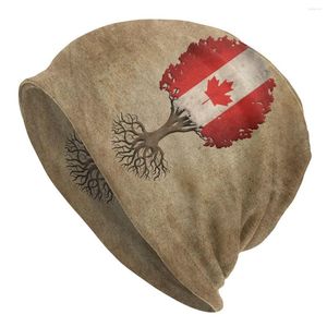 Bérets Arbre de Vie Drapeau Canadien Bonnet Chapeau Automne Hiver Plein Air Skullies Bonnets Chapeaux Pour Hommes Tricot Chaud Tête Wrap Casquette Unisexe