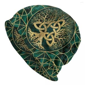 Bérets Arbre de Vie avec Triquetra Bonnet Chapeau Tricoté Hommes Femmes Mode Unisexe Adulte Vikings Hiver Chaud Skullies Bonnets Casquettes