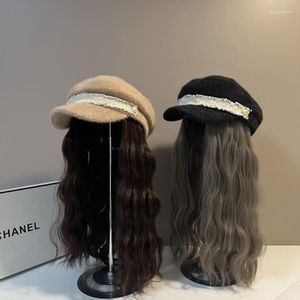 Bérets tendance perruques détachables casquette femmes automne et hiver perle luxe perruque chapeau élégant à la mode casquettes chapeaux solides décontracté Bonnets