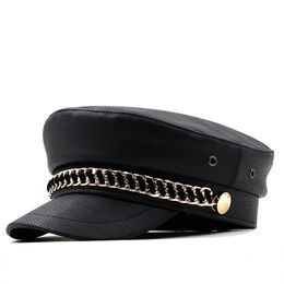 Boinas Tendencia Sombreros de invierno para mujeres Estilo francés Pu Baker's Boy Hat Gorra de béisbol Sombrero con visera negra Gorras Casquette 231027