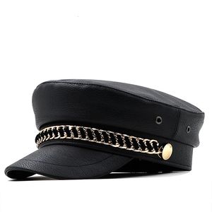 Bérets tendance chapeaux d'hiver pour femmes Style français Pu Baker's Boy chapeau Casquette de Baseball noir visière chapeau Gorras Casquette 231031