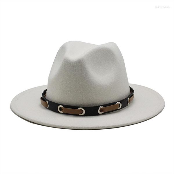 Boinas Hombres de moda Mujeres Fieltro de lana Estilo Jazz Sombreros Fedora Panamá Trilby Fiesta Sombrero de copa formal en NEGRO BLANCO Y AMARILLO con decoración de cinturón