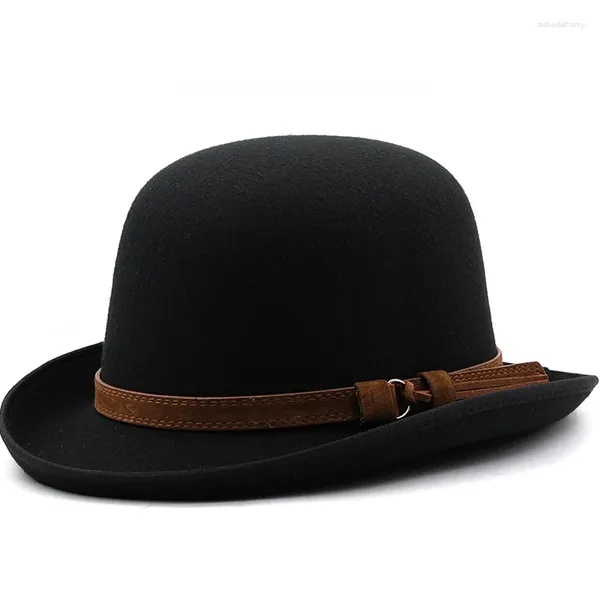 Boinas Moda Mujeres Hombres Color Sólido Bowler Fieltro Sombrero Cúpula Rojo Negro Damas Top Trilby Mago Cap Chapeau Femme Caps Caballero