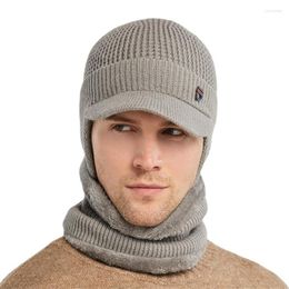 Boinas TRIPLE INFINITY Sombrero de invierno para hombre Protección para los oídos al aire libre Cálido Gorro de punto grueso para bicicleta Bufanda Viseras a prueba de viento Béisbol Hombre