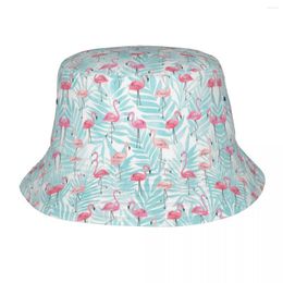 Basker Tropiska växter Flamingo Fågel Seamless Mönster Bucket Hat Herr Kvinnor Unisex Trendig Sommar Fisherman's