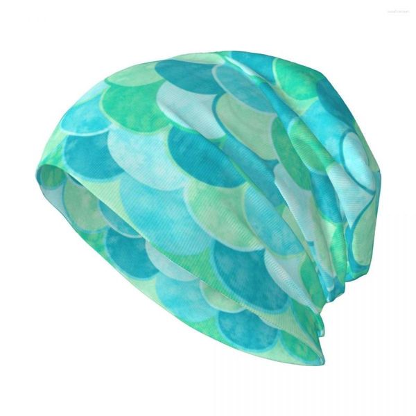 Bérets Turquoise Vert Sirène Échelle Élégant Stretch Tricot Slouchy Bonnet Multifonction Crâne Chapeau Pour Hommes Femmes