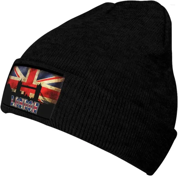 Boinas Union Jack Bandera británica London Bridge Beanie Hat para mujeres Hombres Invierno Cuffed Knit Skull Cap Warm Ski Hats