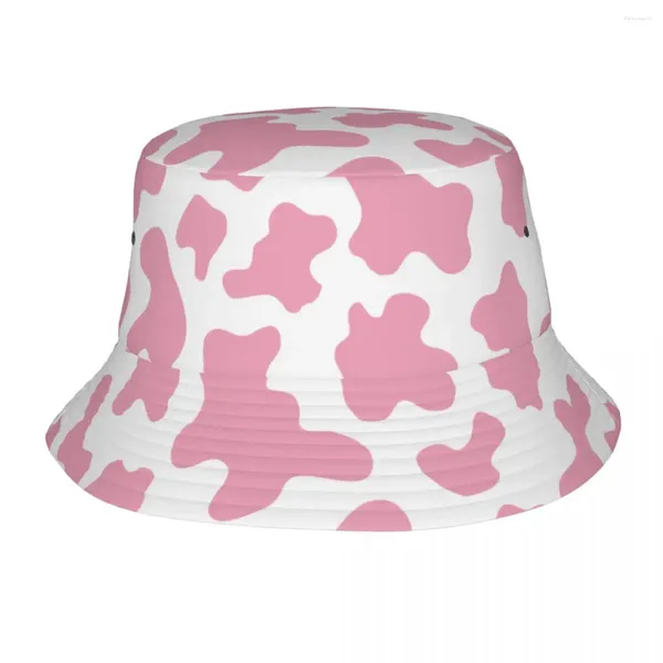 Berets Design unique Abstract Pink Backet Hat Unisexe Randonnée légère Coup de pêche à imprimé vache mignon