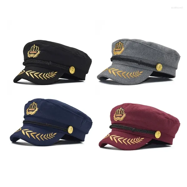 Bérets unisexe adulte Yacht bateau bateau marin capitaine chapeau Costume Marine Style Marine Cosplay brodé