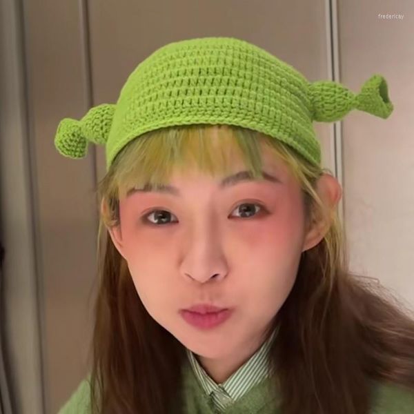 Bérets unisexe cagoule monstre Shrek chapeau Halloween Bonnet fait à la main hiver tricot chapeaux vert fête drôle Skullies Beanie Cap