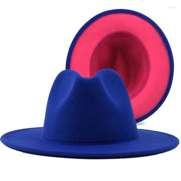 Bérets unisexe bleu Rose Patchwork feutre Jazz chapeau casquette hommes femmes bord plat laine mélange Fedora chapeaux Panama Trilby Vintage XL